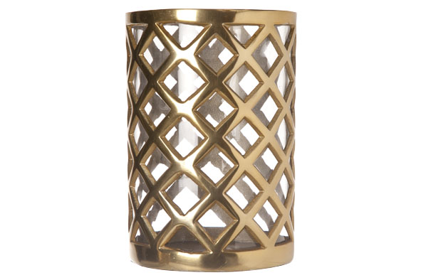 Photophore Alu/Verre D16xH24cm - Doré